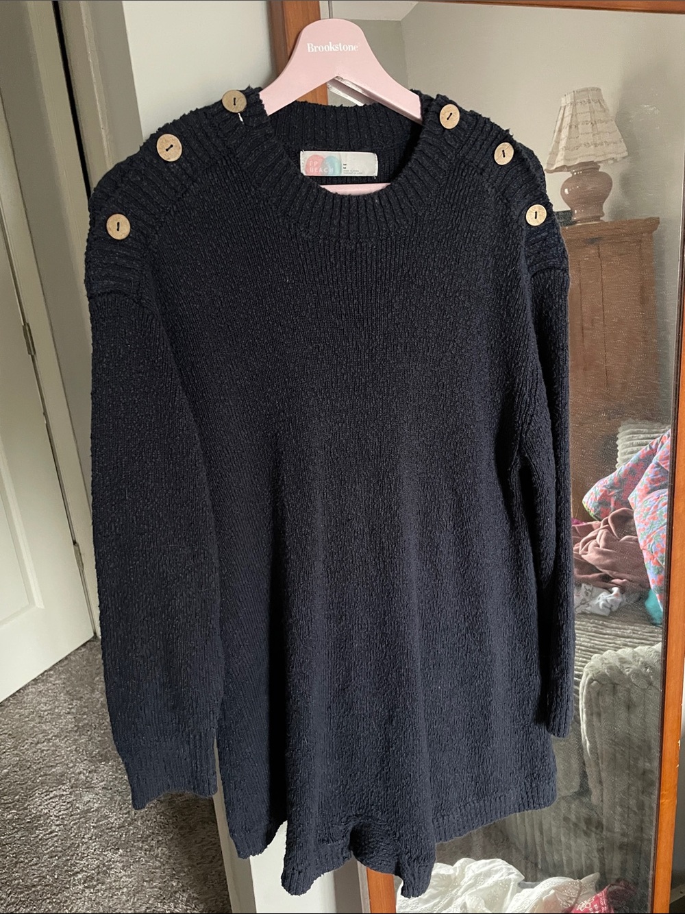 Free people Beach Beau Button Shoulder Picnic Stretchy Navy Knit Romper